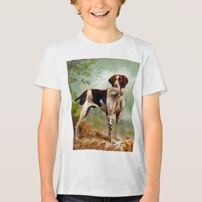 Hunter dog with bird in mouth Tri-Blend shirt (Front)