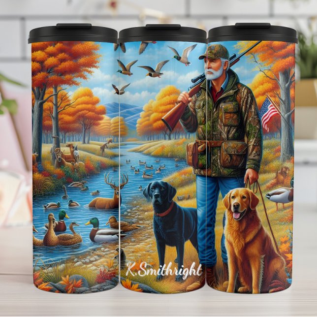 Hunter Dogs Autumn River Scene Thermal Tumbler (Creator Uploaded)