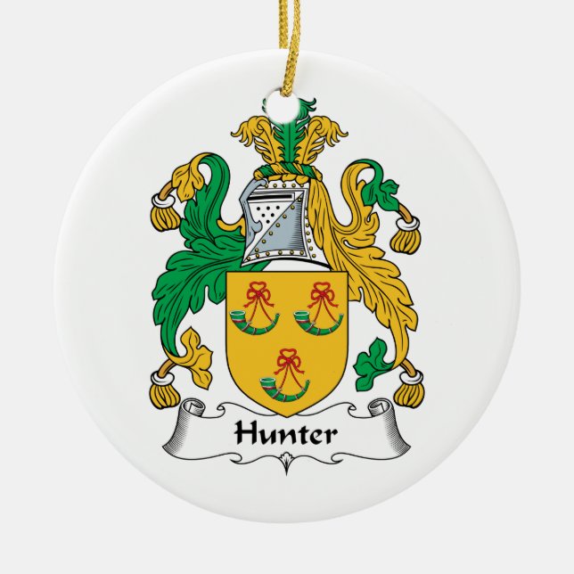 Hunter Family Crest Ceramic Tree Decoration (Front)