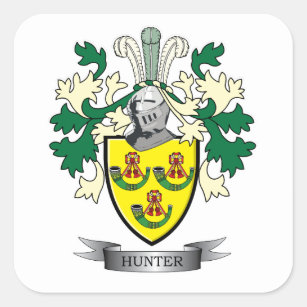 Hunter Family Crest Coat of Arms Square Sticker