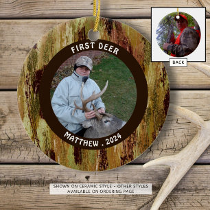 Hunter FIRST DEER Photo Camouflage Personalised Ceramic Tree Decoration