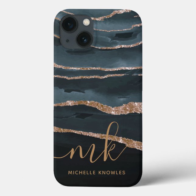Hunter Granite Marble Gold Texture Custom Initials Case-Mate iPhone Case (Back)