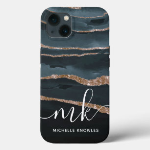 Hunter Granite Marble Gold Texture Custom Initials iPhone 13 Case