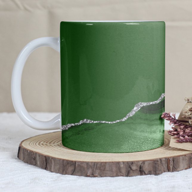Hunter Green Agate Silver Glitter Coffee Mug (Creator Uploaded)