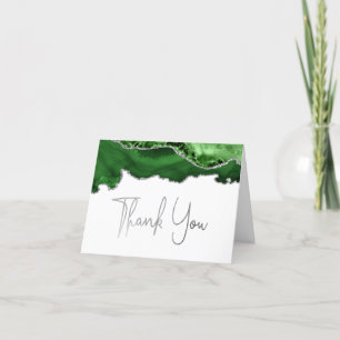 Hunter Green Agate Silver Script Thank You Card