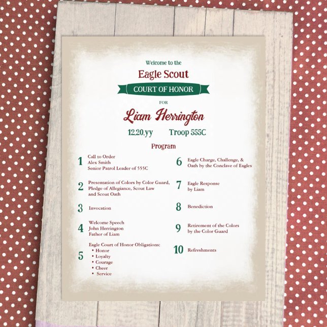 Hunter Green and Burgundy Scout Program Flyer (hunter green and burgundy eagle scout court of honor ceremony program)