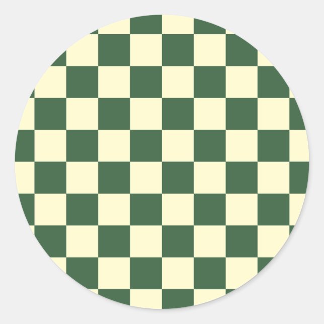 Hunter Green and Cream Chequerboard Classic Round Sticker (Front)