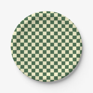 Hunter Green and Cream Chequerboard Paper Plate