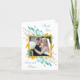 Hunter Green and Gold Floral Folded Thank You Card