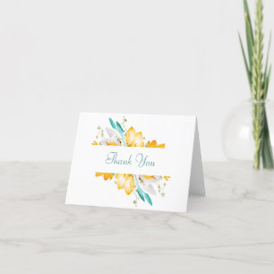 Hunter Green and Gold Floral Folded Thank You Card