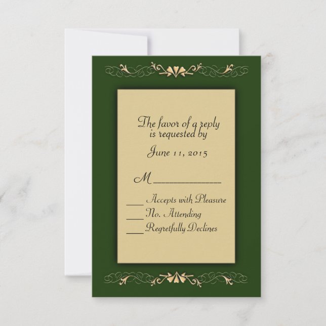 Hunter Green and Gold RSVP Card (Front)