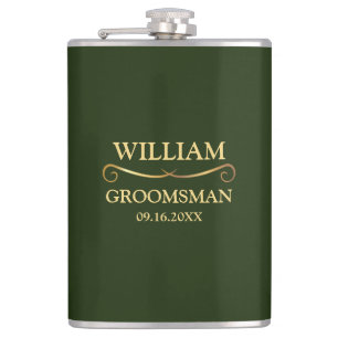 Hunter Green and Gold Vinyl Wrapped Hip Flask