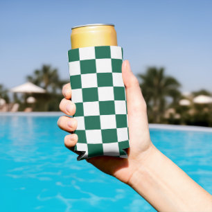 Hunter Green and White Checkered Seltzer Can Cooler
