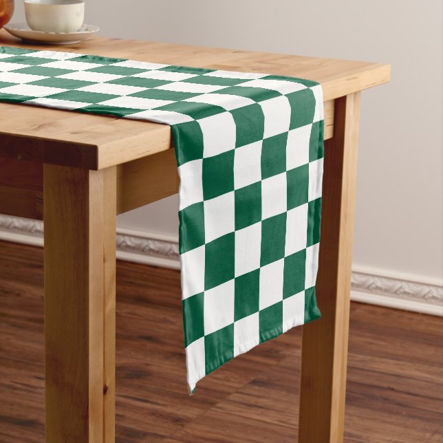 Hunter Green and White Chequered Long Table Runner (In Situ)