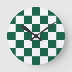 Hunter Green and White Chequered Round Clock