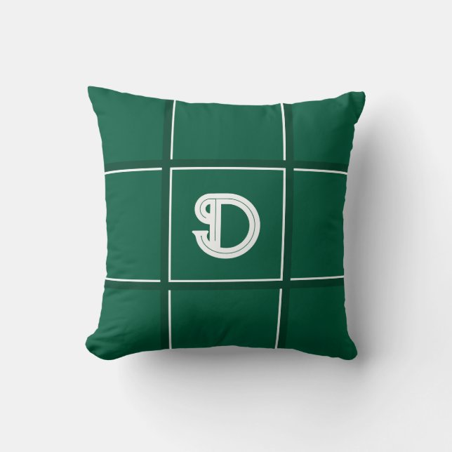 Hunter Green and White Decorative Initial Cushion (Front)