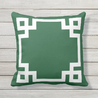 Hunter Green and White Greek Key Border Cushion