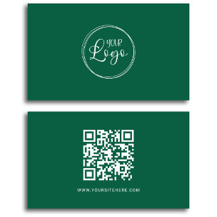 Hunter Green and White Logo Minimalist QR Code Business Card