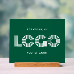 Hunter Green and White Modern Rectangular Logo Acrylic Sign