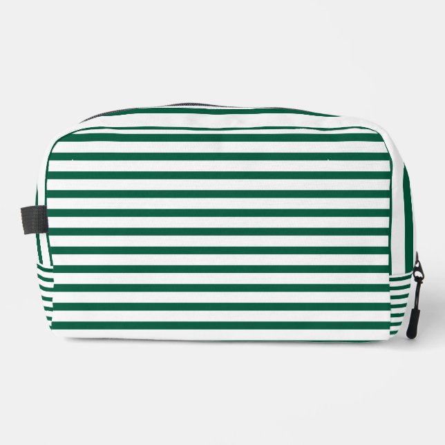 Hunter Green and White Striped Toiletry Bag  (Front)