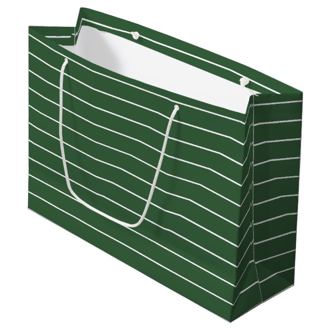 Hunter Green and White Thin Horizontal Striped Large Gift Bag (Front Angled)