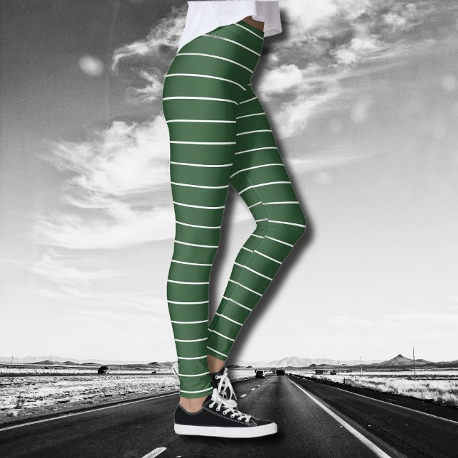 Hunter Green and White Thin Horizontal Striped Leggings (Creator Uploaded)