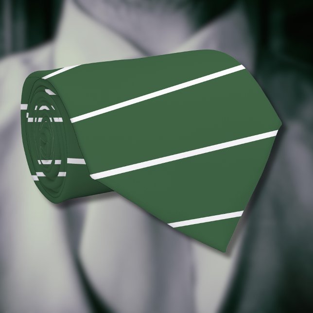 Hunter Green and White Thin Horizontal Striped Tie (Creator Uploaded)