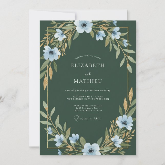 Hunter Green Anemone Wedding Invitation (Front)