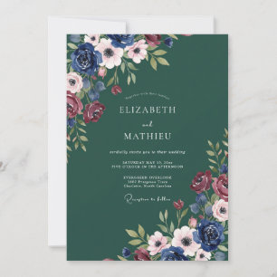 Hunter Green Atmospheric Floral Wedding Invitation