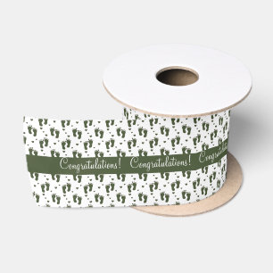 Hunter Green Baby Footprints and Hearts Satin Ribbon