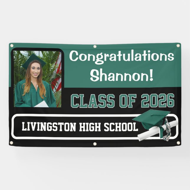 Hunter Green & Black Vinyl Graduation Banner (Horizontal)