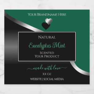 Hunter Green Black Wavy Silver Heart Product Label