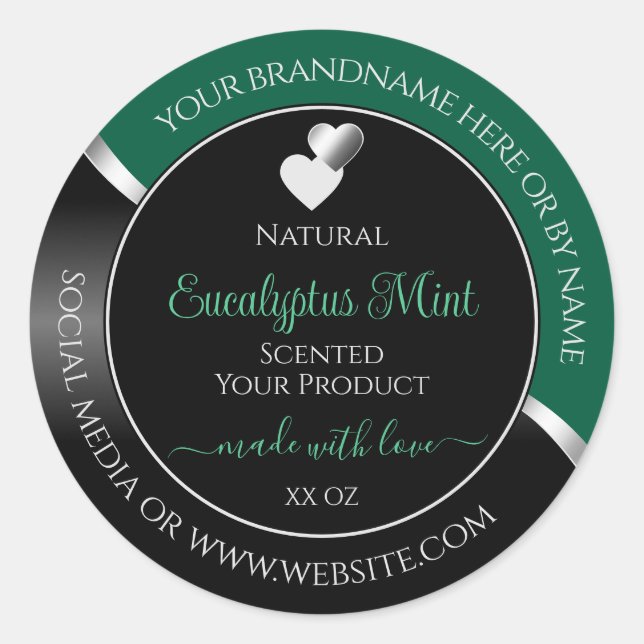 Hunter Green Black Wavy Silver Heart Product Label (Front)