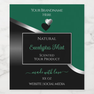 Hunter Green Black Wavy Silver Heart Product Label