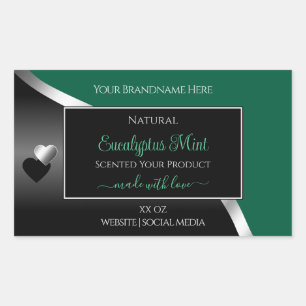 Hunter Green Black Wavy Silver Heart Product Label