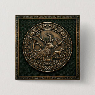Hunter Green & Bronze Hunting Lodge Emblem 15 Cm Square Badge