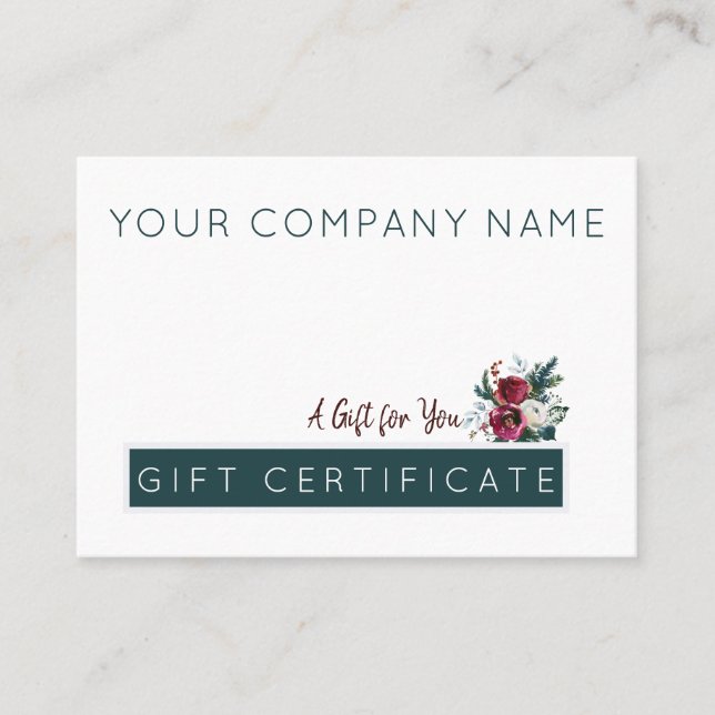 Hunter Green Burgundy Christmas Gift Certificate (Front)
