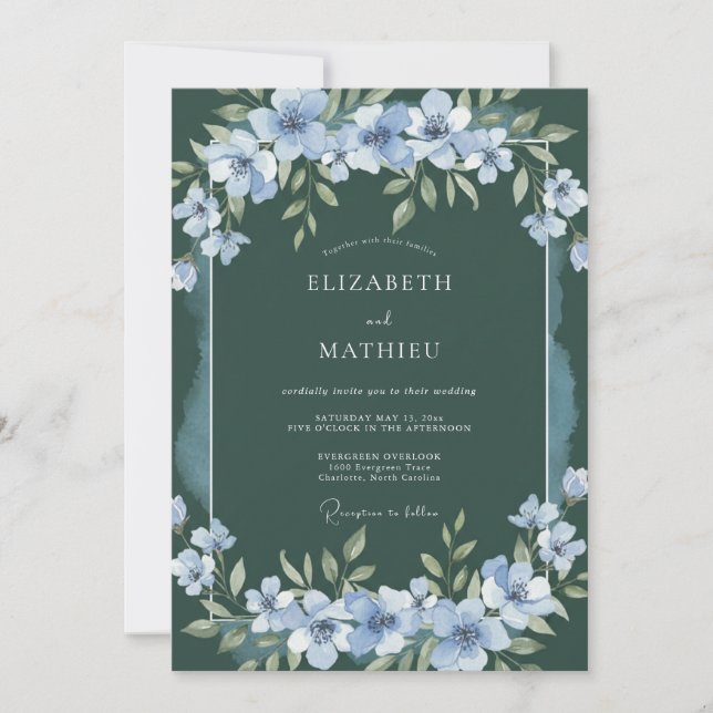 Hunter Green Celestial Spring Wedding Invitation (Front)