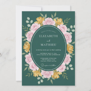 Hunter Green Classic Floral Wedding Invitation