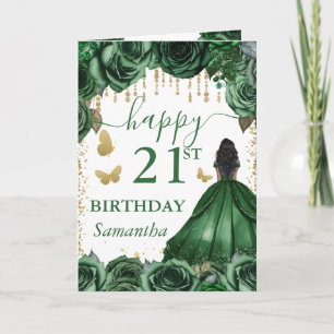 Hunter Green Dress Dark Skin Princess Birthday Card