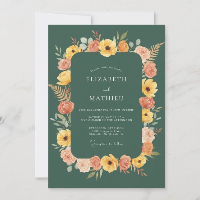 Hunter Green Earthy Autumnal Wedding Invitation (Front)