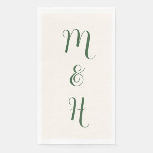 Hunter Green Elegant Wedding Initials Ivory Napkin