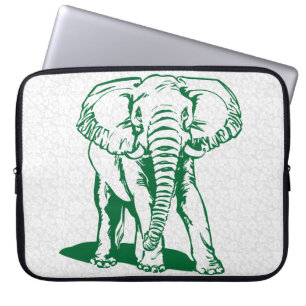 Hunter Green Elephant Line Drawing Laptop  Sleeve