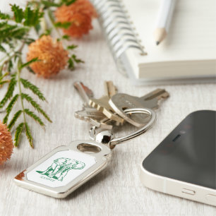 Hunter Green Elephant Line Drawing With Monogram Key Ring