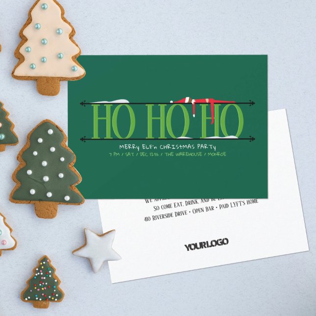 Hunter Green Elf Shenanigans Staff Christmas Party Invitation (Creator Uploaded)