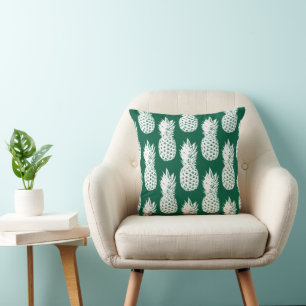 Hunter green exotic pineapple pattern design cushion