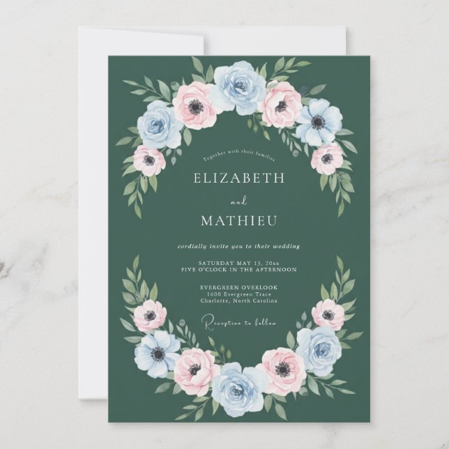 Hunter Green Exquisite Botanical Wedding Invitation (Front)