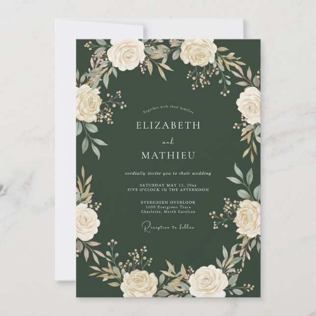 Hunter Green Exquisite Woodland Wedding Invitation (Front)