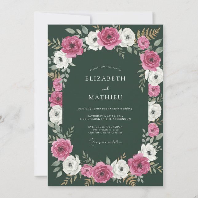 Hunter Green Formal Winter Wedding Invitation (Front)