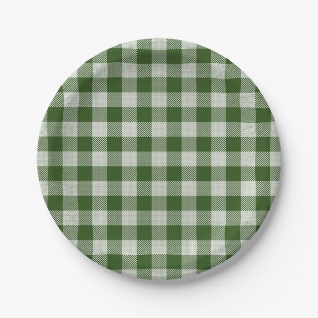 Hunter Green Gingham Plaid Paper Plate (Front)
